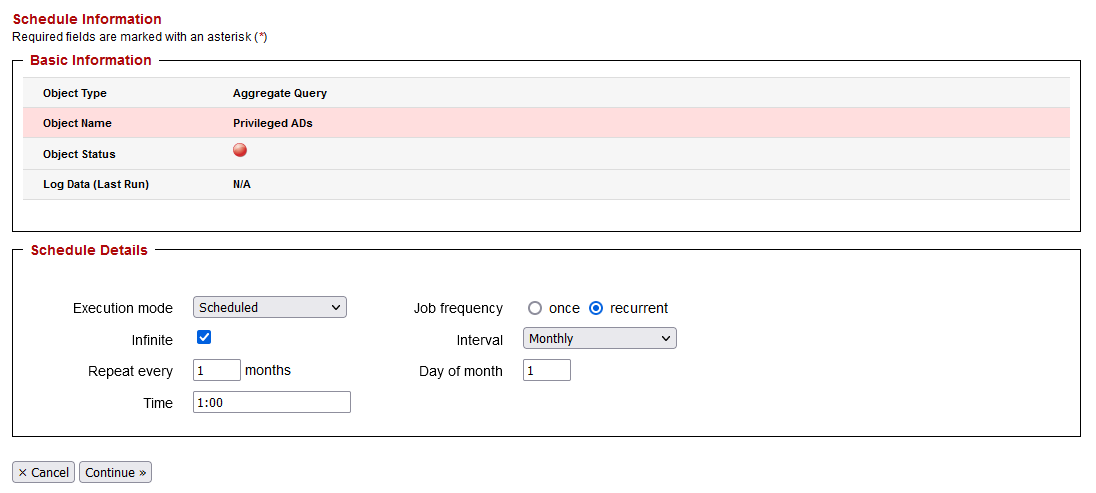 Aggregate Query - Schedule