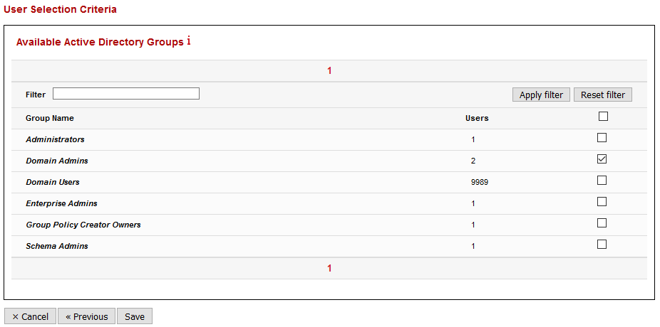 User selection criteria: AD Groups