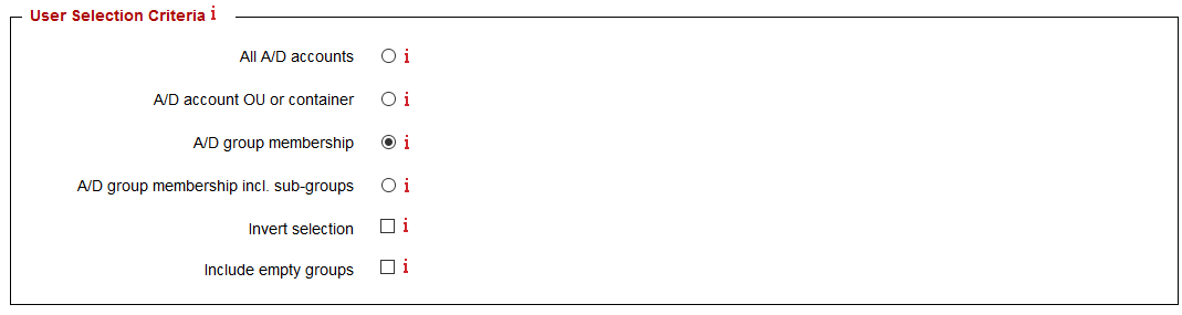 User selection criteria