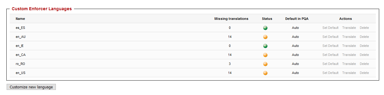 Enforcer Languages listing